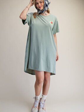 EASEL SILK SCREEN FLORAL PRINT WASHED TUNIC DRESS 100% COTTON